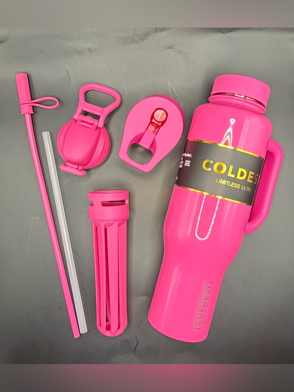 Coldest Limitless Glossy Pink Insulated Bottle with Interchangeable Lids 46oz